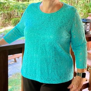 C.D. Petites dressy pullover top. PXL. Tiel blue. 3/4 sleeve. new